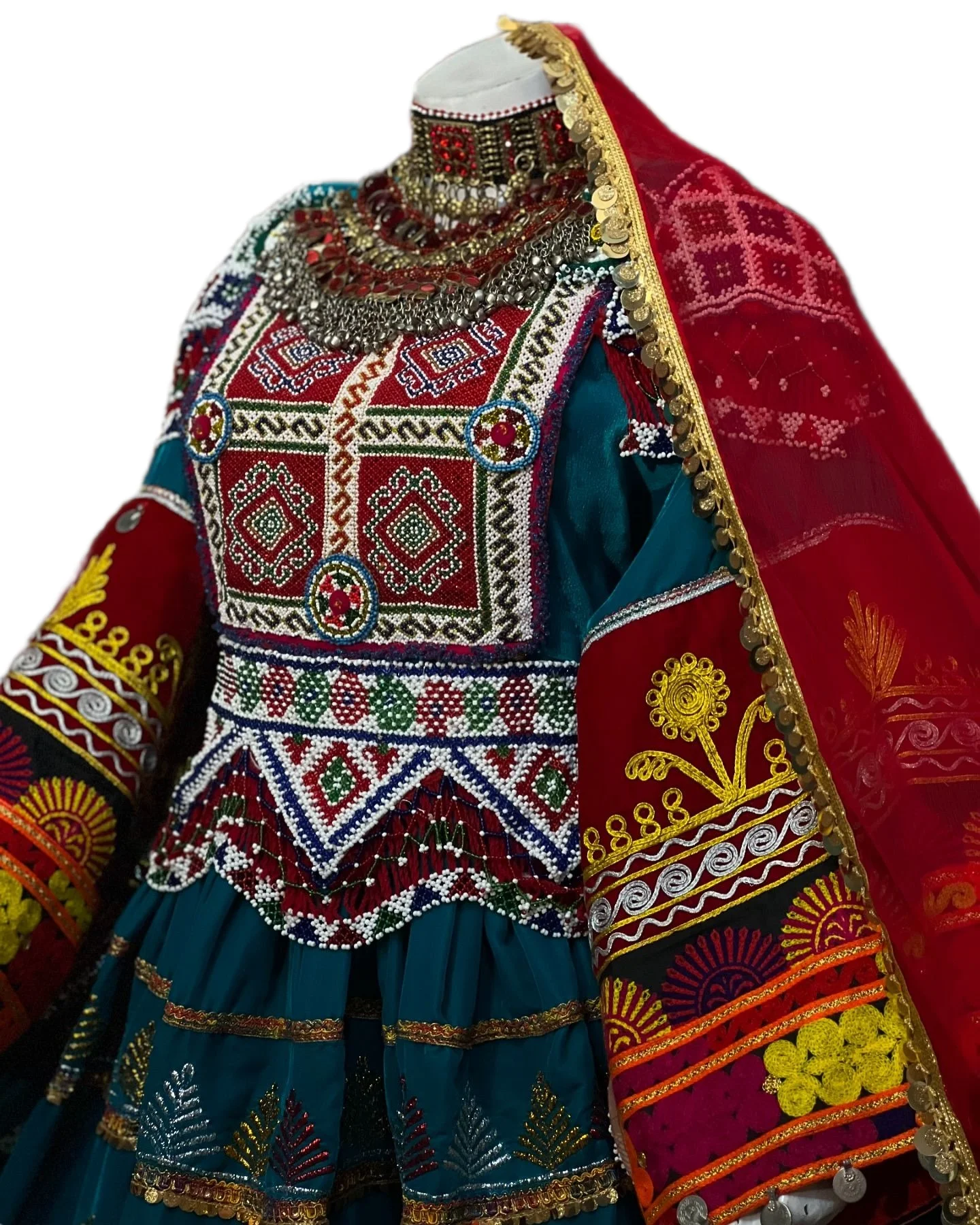 Elegant Afghani Women Chiffon Dress Colorful Handmade Traditional Ethnic Fashion High Quality Maxi Natural Button Daily Wear