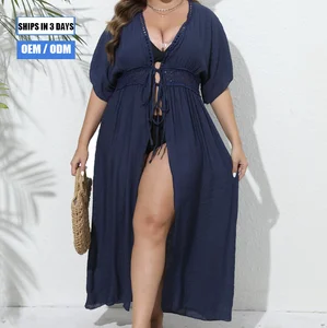 2026 Plus Size Women's Patchwork Beach Bikini Cover-up with Outer Strap Sun protection Cover-up