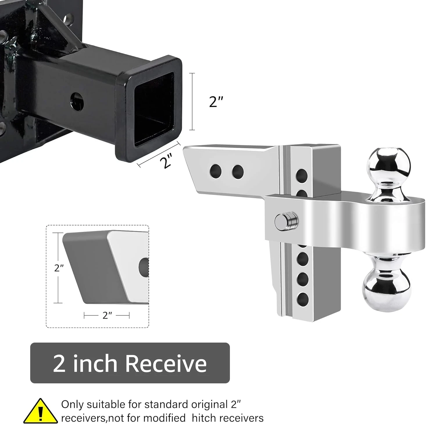 12500LBS Adjustable Trailer Hitch Ball Mount Fits 2-Inch Receiver 6 ...
