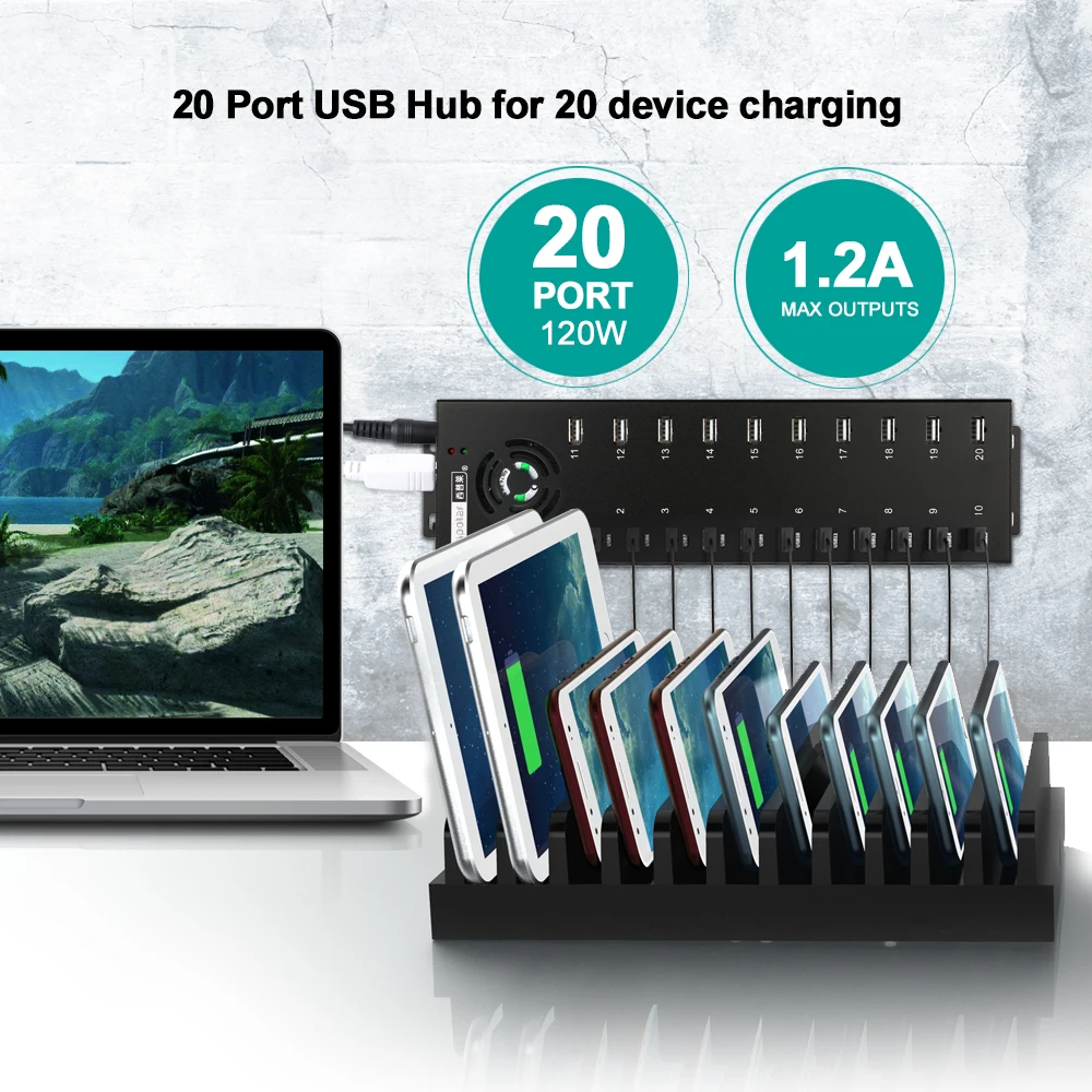 Multiport Usb Data Hub Fast Charging Station 20 Port USB 2.0 Hub For Multiple Devices computer hardware & software