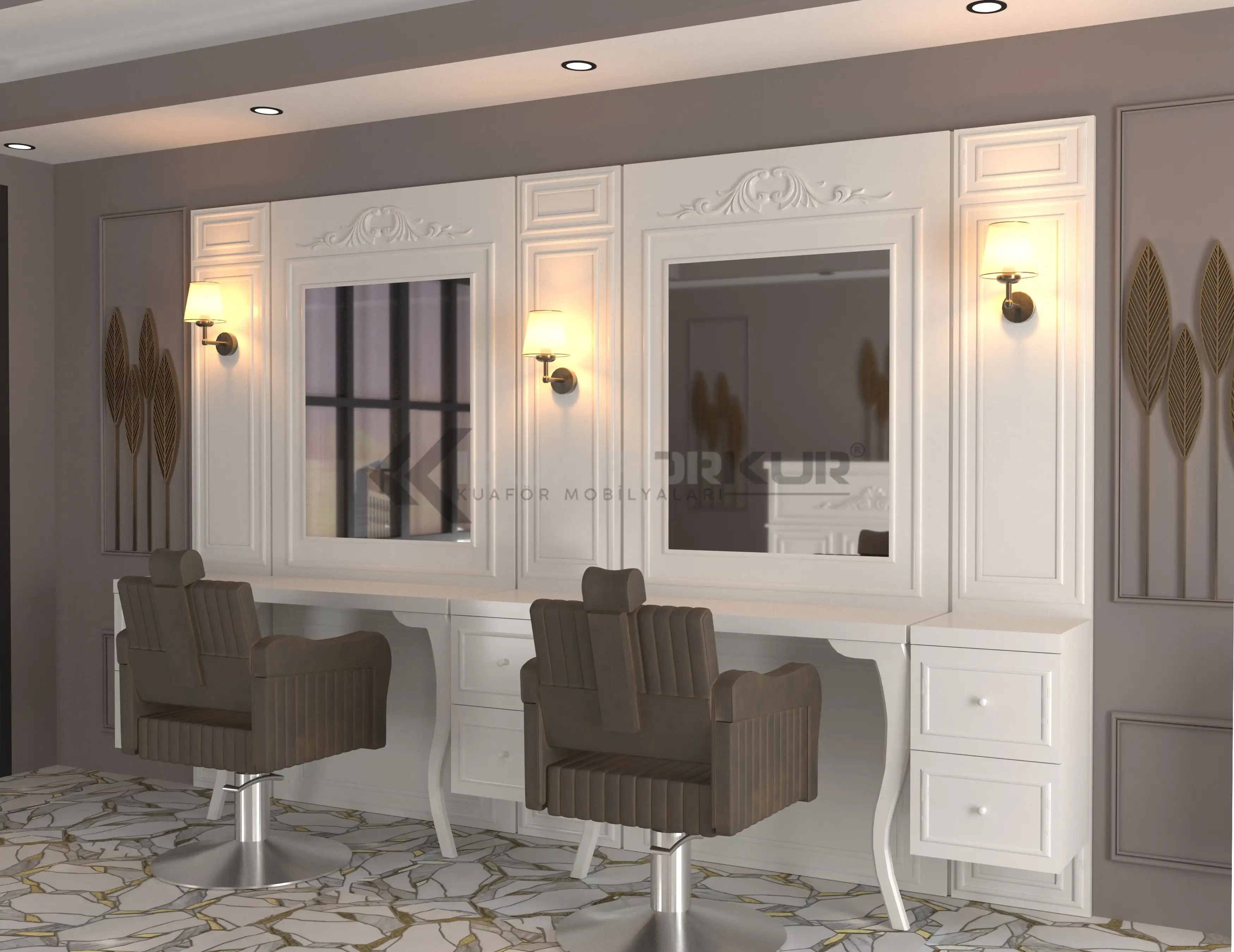 Newest Design White Double Mirror Station Hairdressing Salon Furniture