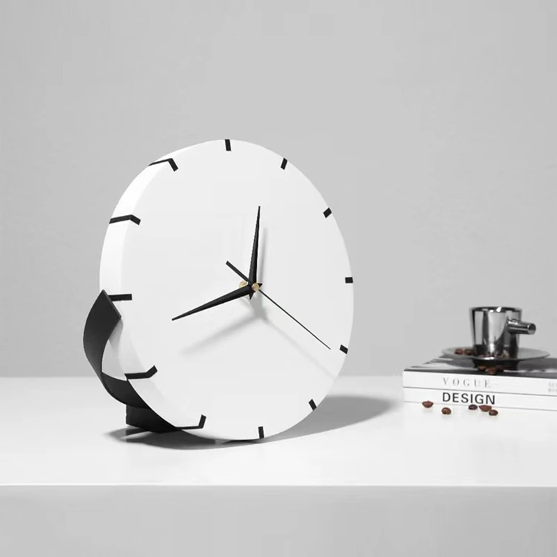 Декоративные аксессуары для дома настольные металлические круглые черно-белые простые круглые настольные часы
