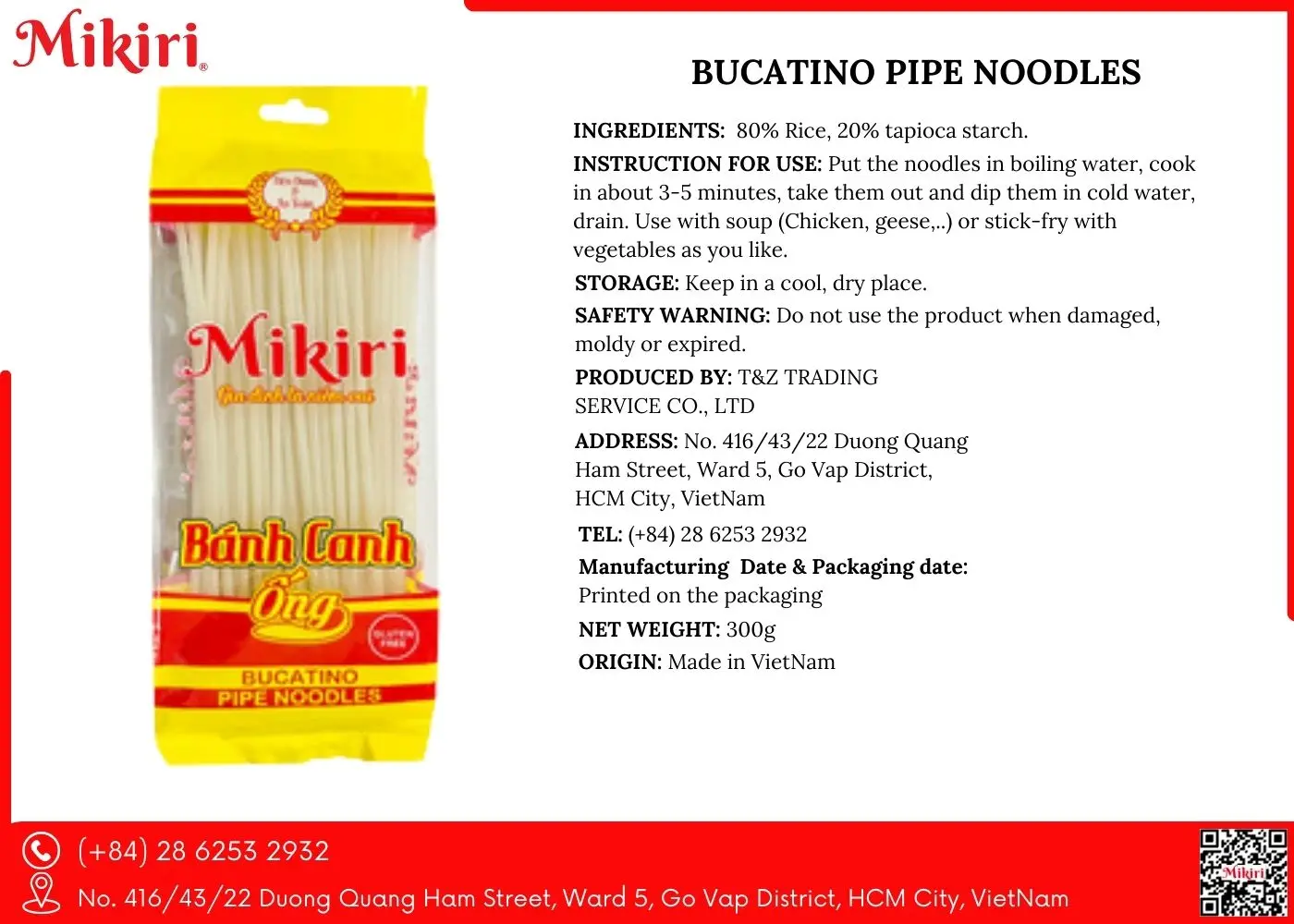 Hotsale Bucatino Pipe Noodles Rice Noodle Dry Noodle Date One Year Easy