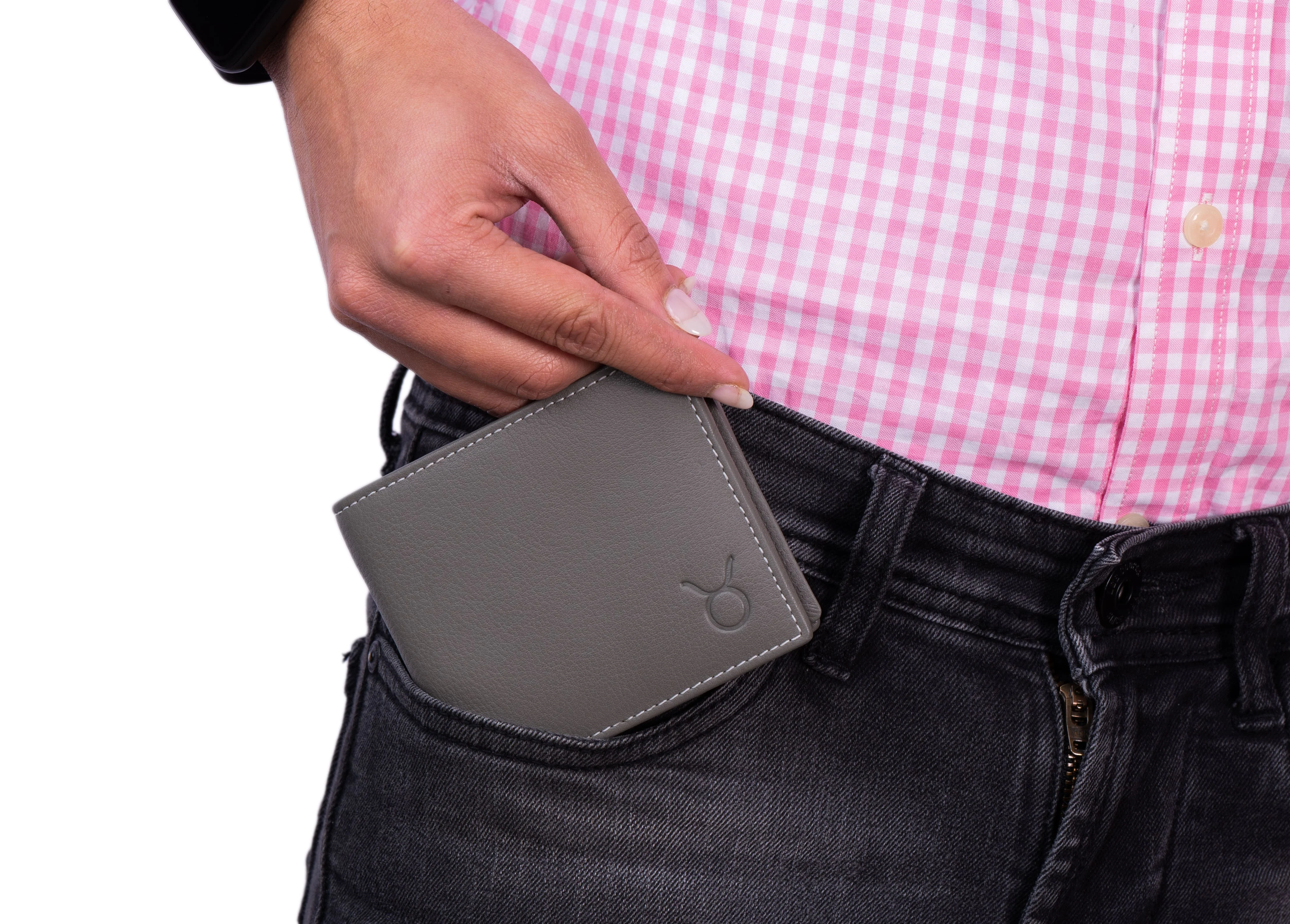 High Quality Bifold Grey Genuine Leather Men's Rfid Protected Small