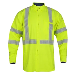 Wholesale Customized Safety Workwear Hi Vis Reflective Long Sleeve Work Shirts Yellow Reflective  Fireproof Security Shirt