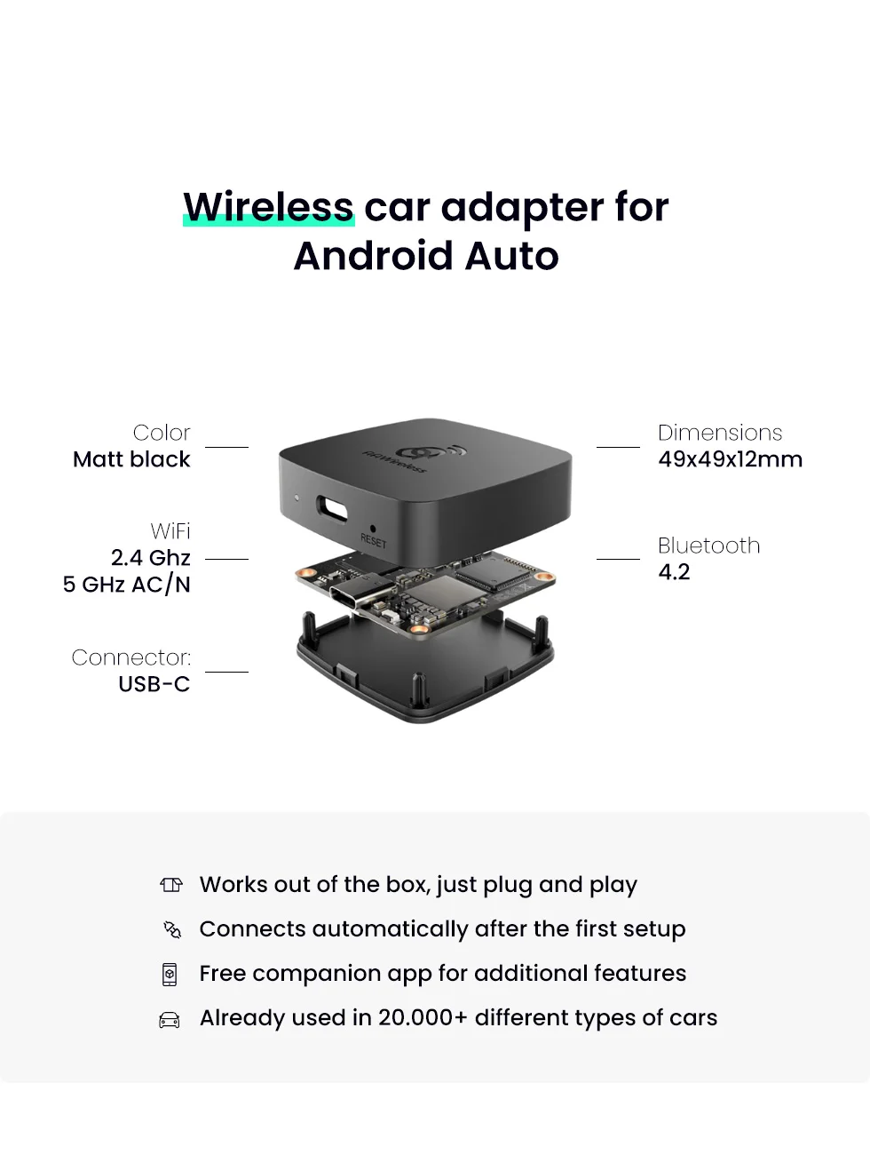 2024 New Wireless Android Auto Adapter Dongle For Cars Aawireless Usb 