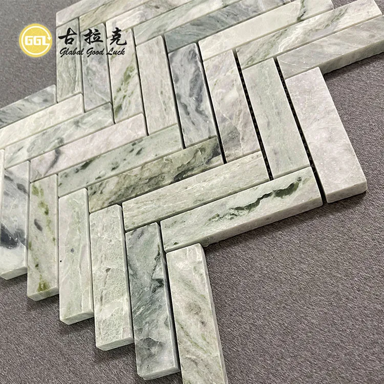 Interior Wall Tile Herringbone Design Green Marble Mosaic Tile for Interior Room manufacture