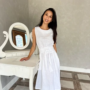 Modest Wedding Dress White Linen Multiway Linen Wrap Dress With Belt Sleeveless Convertible Shift Summer Plus Size Swing Dress