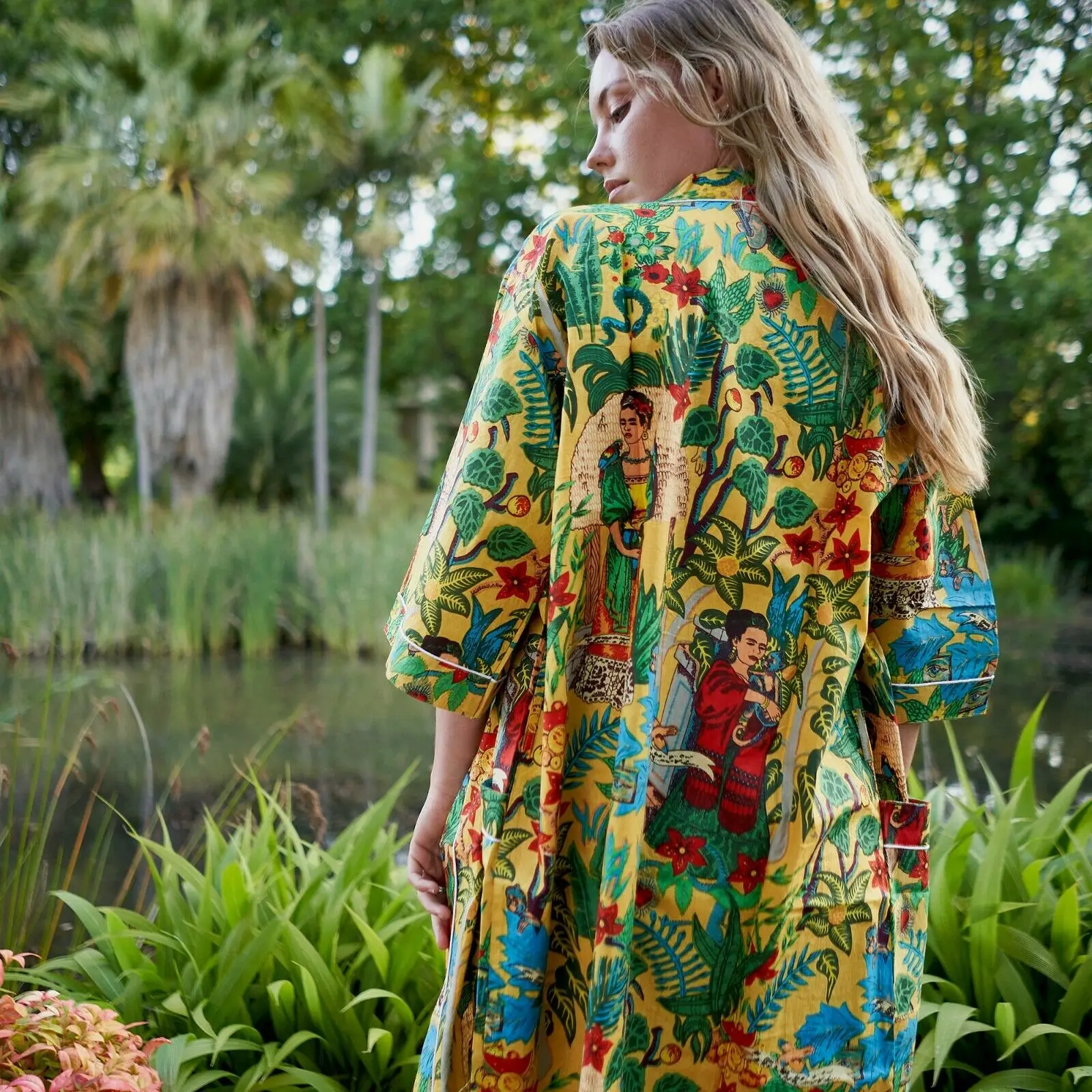 Oversize Indian Cotton Kaftan Open Top Kimono Bird Bathrobe Beach