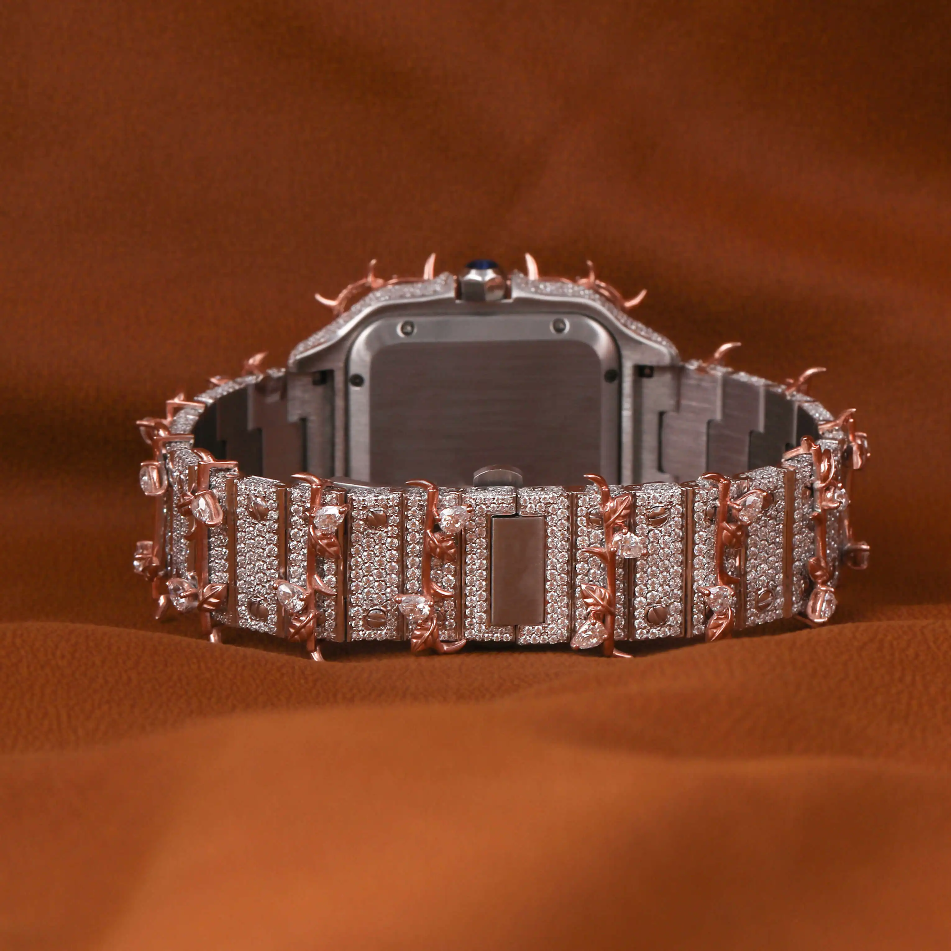 Luxury Customize Hip Hop Custom Leaf Shape Two Tone Moissanite  Diamond Watch for Men With Customized Dial and Unique Designed