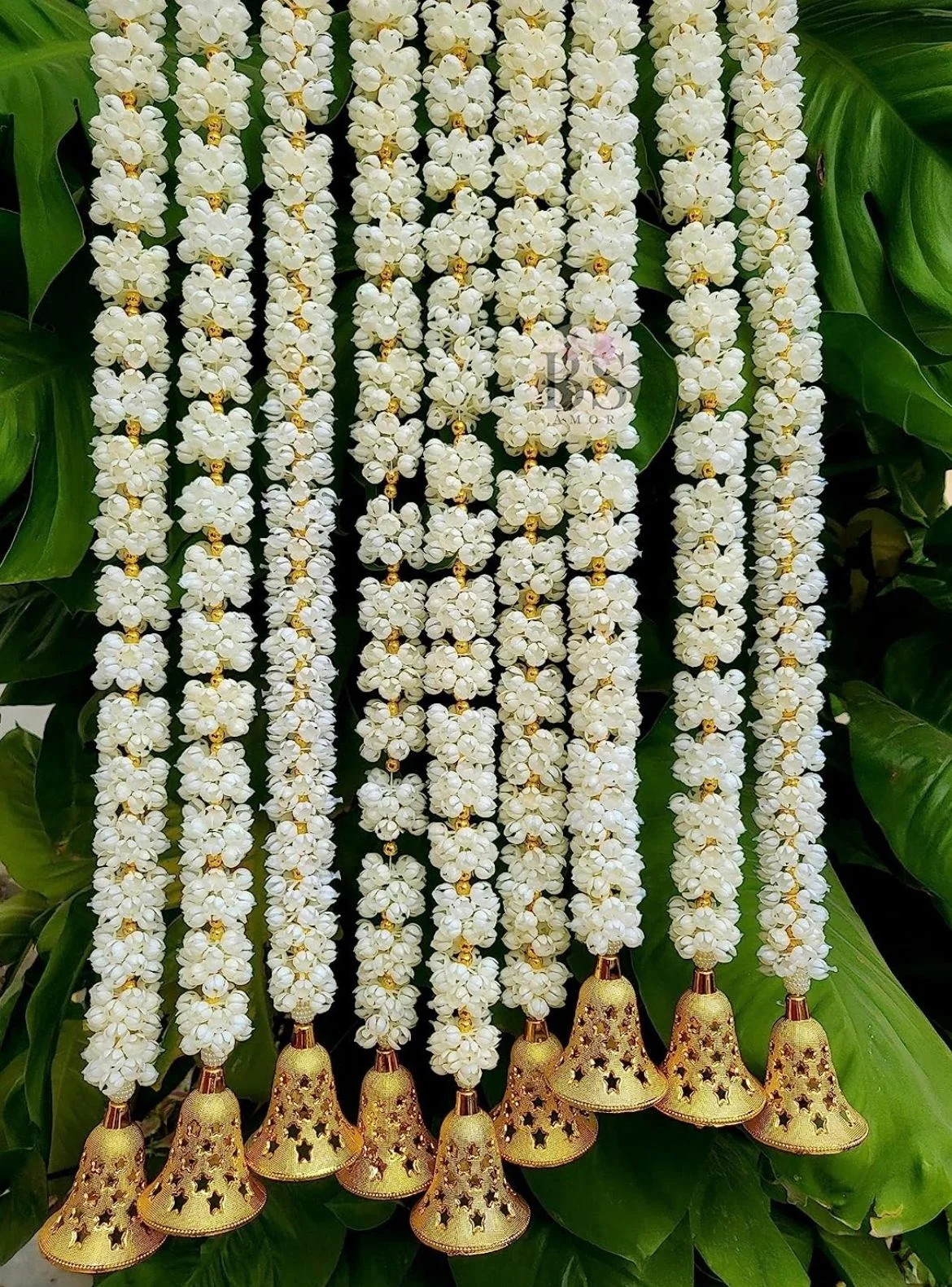 Withe Mogra Flower Garlands With Bell Decoration Wedding Decoration