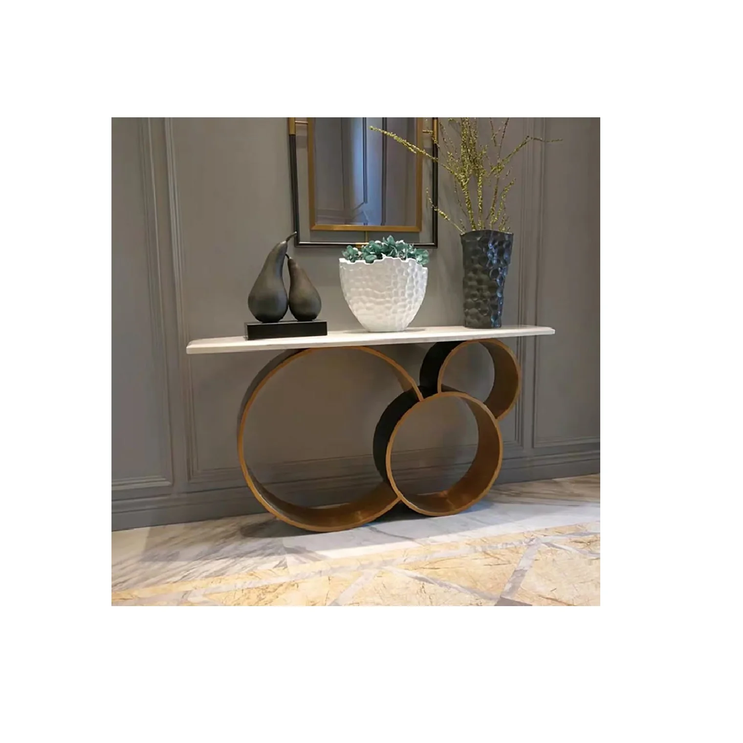 Стол для гостиной прихожей мраморный столешник консоль из нержавеющей стали Золотой металлический каркас консольный