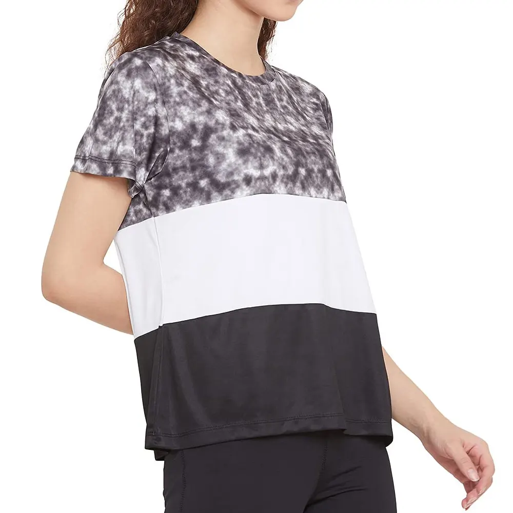 Women's Sporty Tie Dye Color Block Crew Neck Short Sleeve Quick Dry Polyester Crop T-Shirt