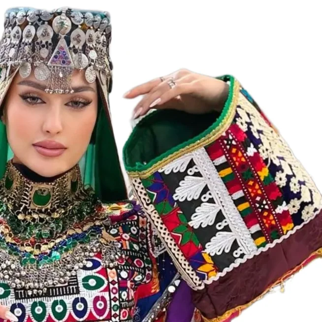Afghani Womens Elegant Bohemian Traditional Chiffon Dress Delicate Floral Embroidery Full Sleeve Button Eco-Friendly Breathable