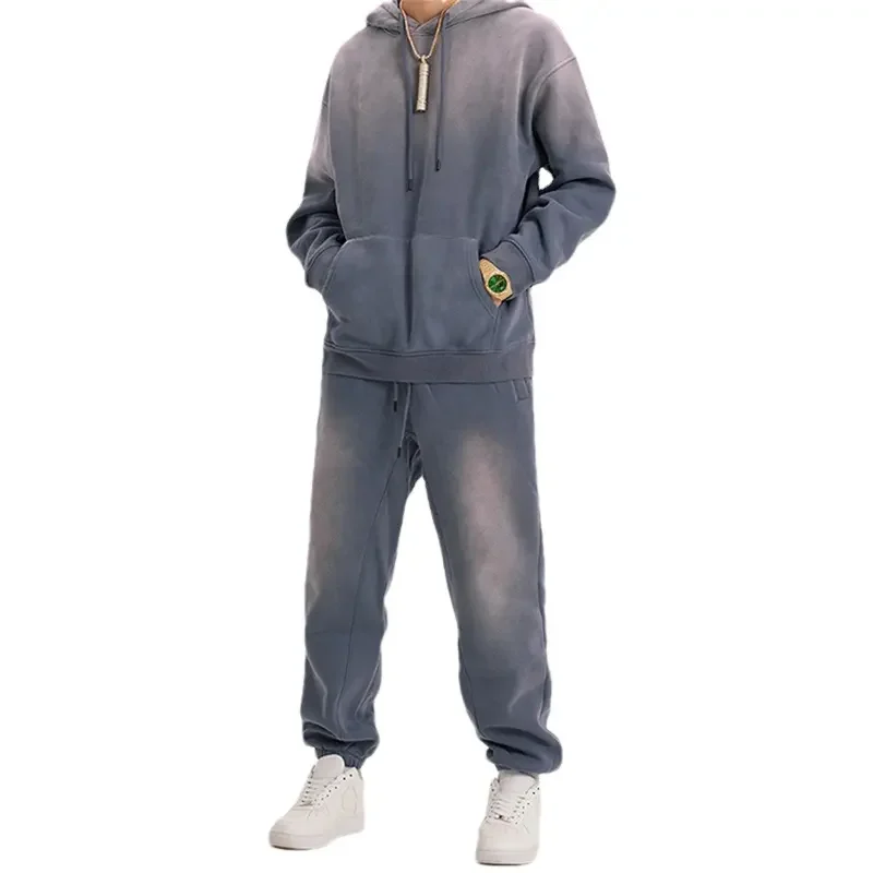 Tracksuit Manufacture Custom Logo Men Vintage Acid Wash Oversized Zip 