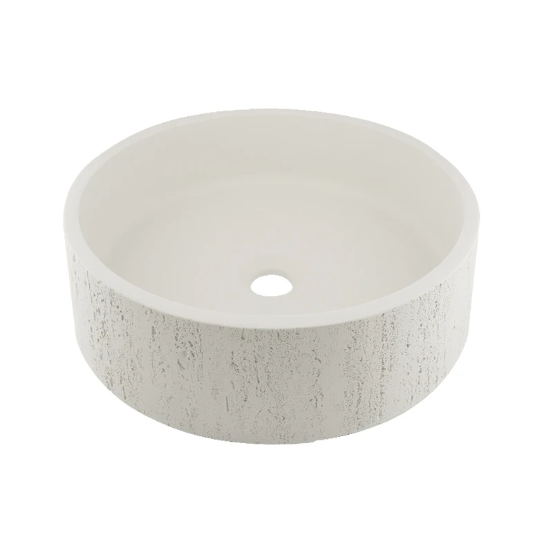 MOHOM Modern Concrete Basin Sink Handmade Grey Cement Counter Top Fluted Design Bathroom