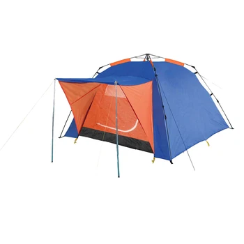 Outdoor Automatic Pop up Tent for 3-4 Person, Family Camping Tent with Steel Pole Frame, Waterproof Orange & Blue Tent