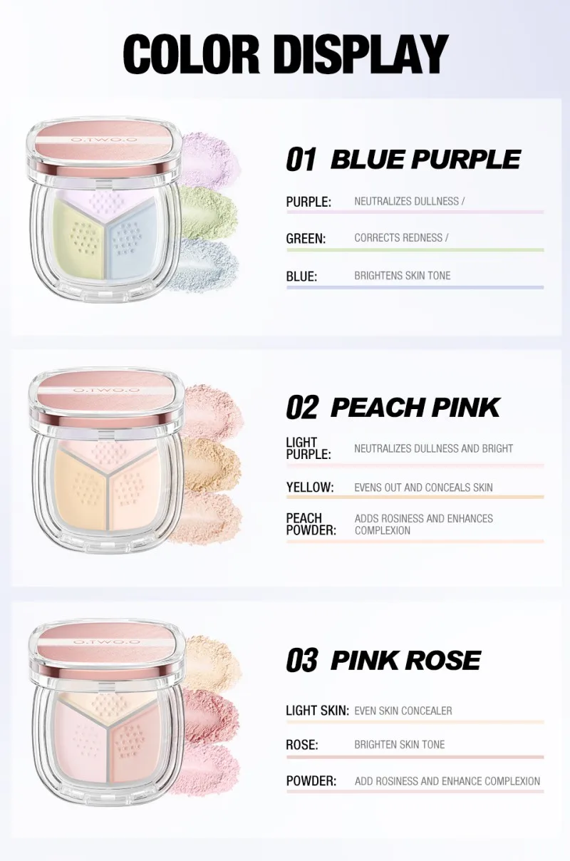 O.TWO.O 2025  3-in-1 Delicate Lightweight Loose  Powder Long Lasting Oil Control Face Makeup Wholesale