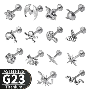 Butterfly Tooth Head Puncture Titanium Body Piercing Jewelry Wholesale Nose Stud Septum Ring Helix Earring Tragus Stud