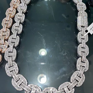 Factory Direct High Quality 18mm Iced Hip Hop Cuban Chain Gold Plated 925 Sterling Silver Cut Moissanite Elegant Design