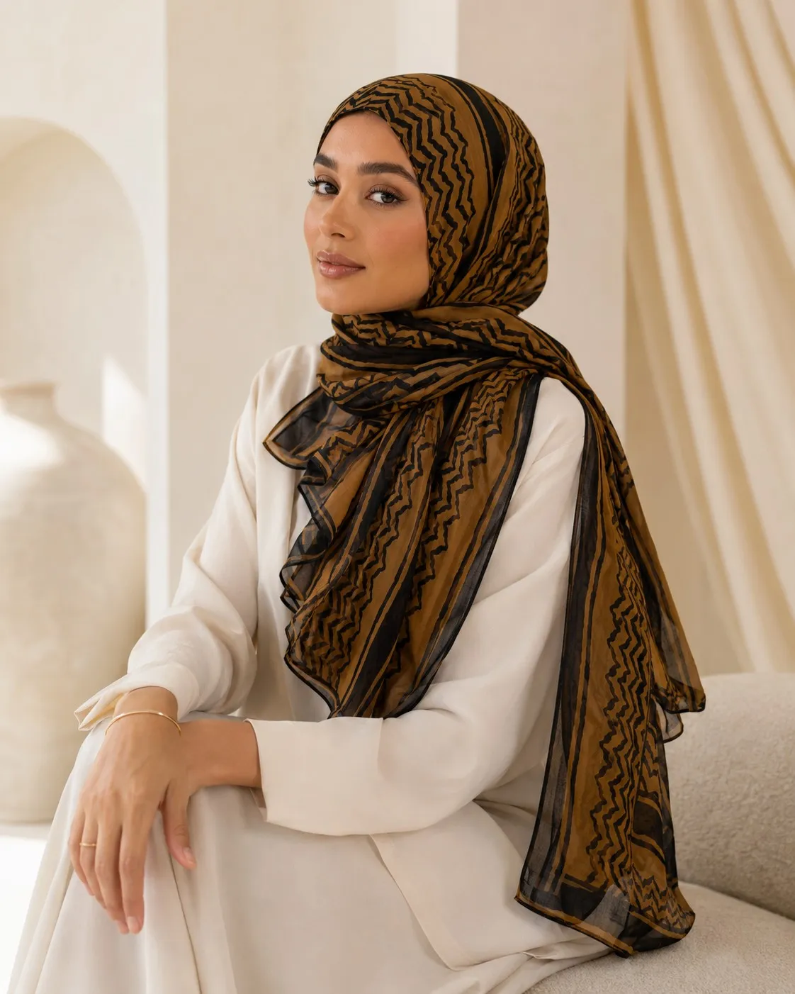 Custom Printed Modal Hijab Tribal Zigzag view 4