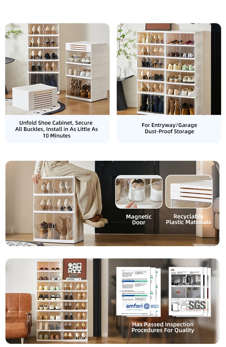 product wanuo customizable 10 tier portable shoe organizer easy to install plastic shoe cabinet one piece foldable shoe organizer-3