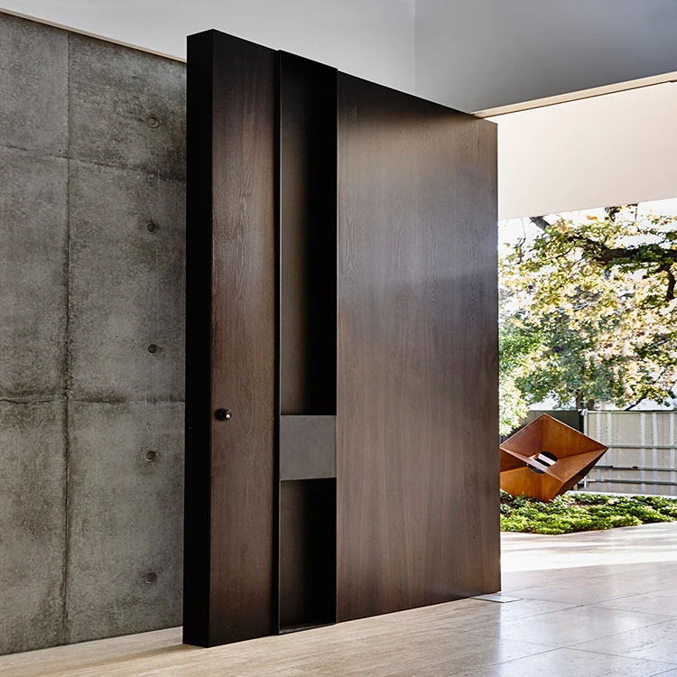 Factory Price Modern Front Entry Revolving Single Wooden Doors Design Exterior Main Entrance Large Solid Wood Pivot Door Systems