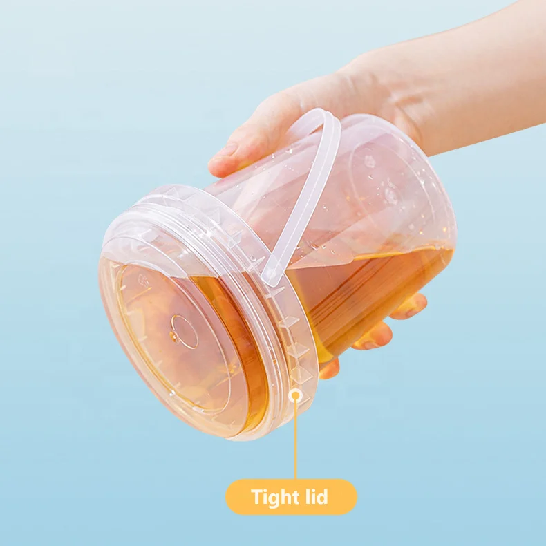 500/700/1000ML Plastic Beverage Cups Clear Bucket Cup Disposable Takeaway Fresh Fruits Container Buckets with Lid