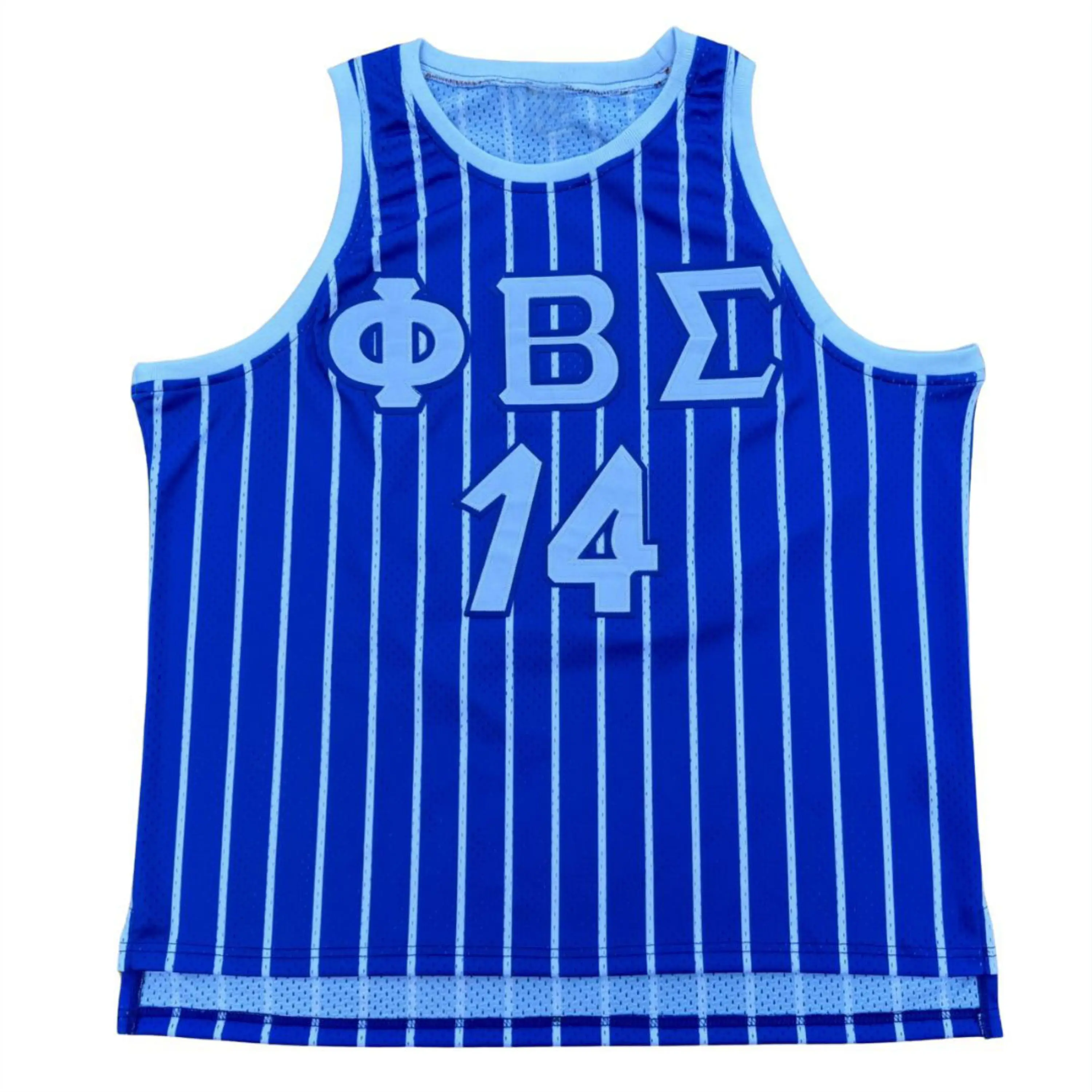 Blue Pinstripe Basketball Jersey Phi Beta Sigma 100% Polyester Heavy Mesh  Embroidered Logos Knit Rib Fraternity Gear