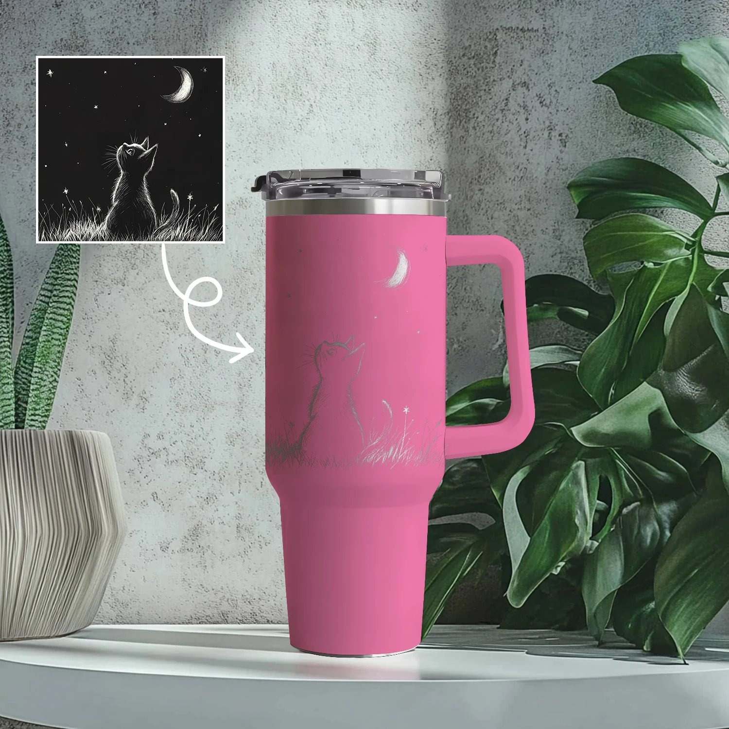 Customisable Stainless Steel Travel Mug With Handle And Lid_voghion.com