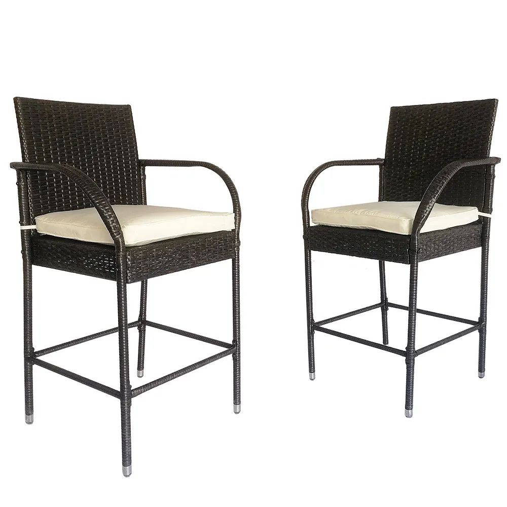 Kd Patio Wicker Rattan Bar Stools Bar Chairs Set Of 2 Outdoor Furniture