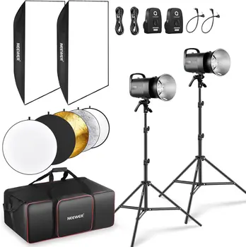 NEEWER 2 Pack S101-300W PRO 600Ws Studio Moonlight Flash Light Kit