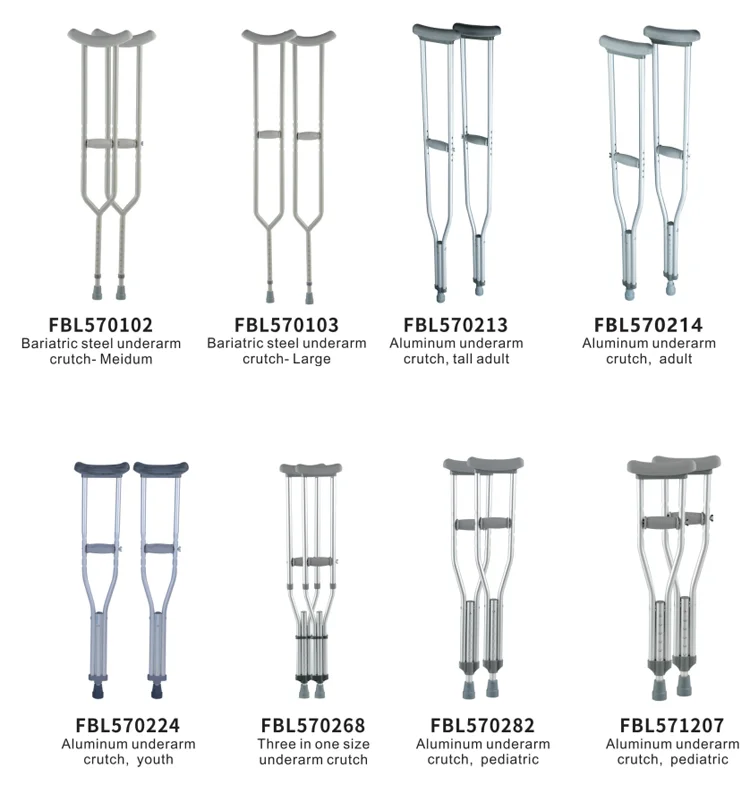 Adjustable Height Crutch Aluminum Arm Trough Rotating Handle Arthritic
