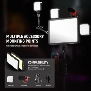 NEEWER 2 Pack LED Video Light Panel Lighting Kit with 2 59''/150cm Stands & 2 Phone Holders, 850lx/0.5m Bi Color 2700-6500K detail image