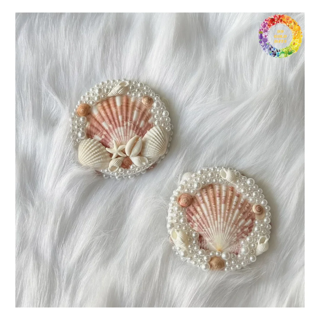 マーメイドコアミラー、レーストリムと真珠の手作りシェルミラー