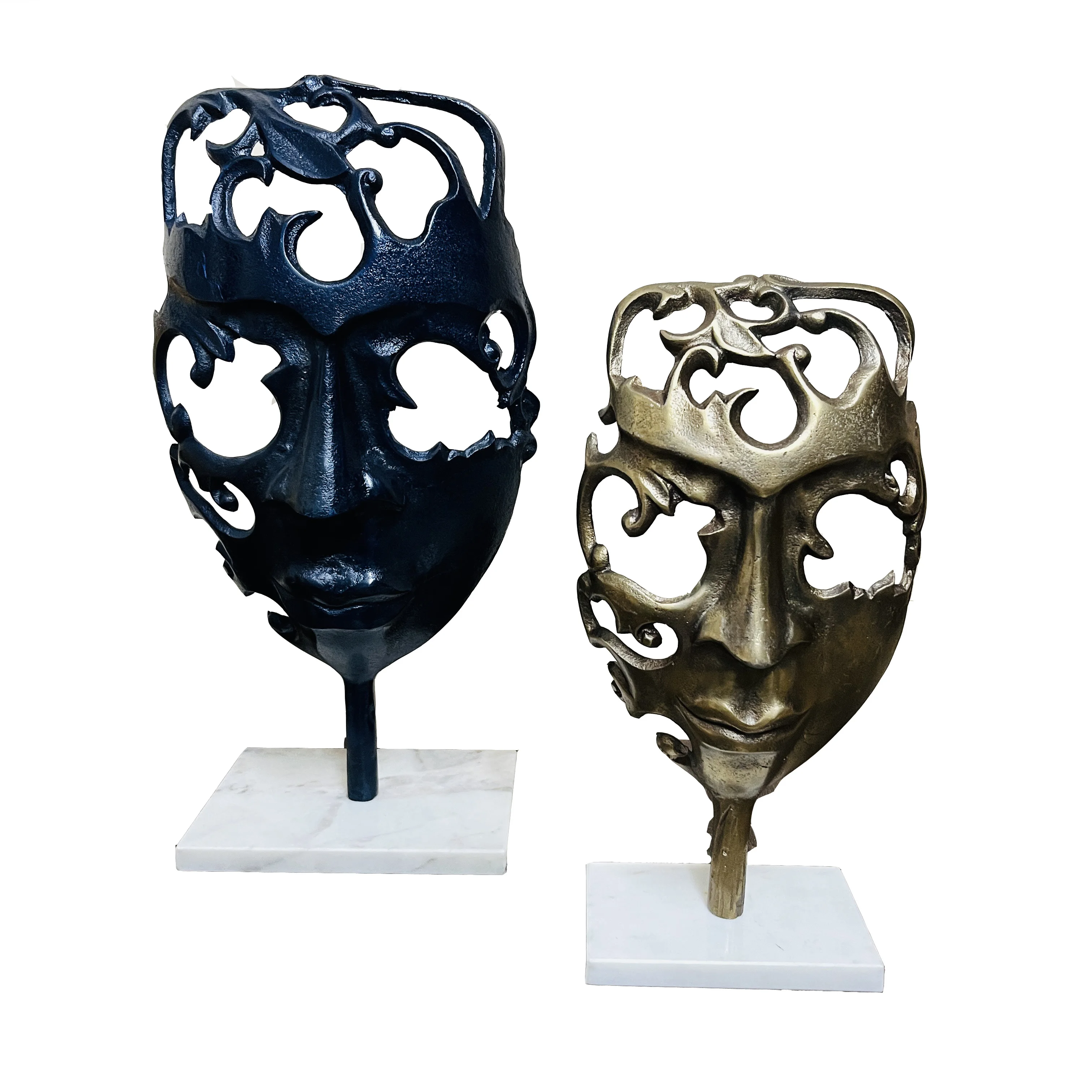 Art Deco Style Handmade Metal Sculptures Realistic Figurine Statue Artistic Human Face Mask Stand Sculpture Halloween Men Object