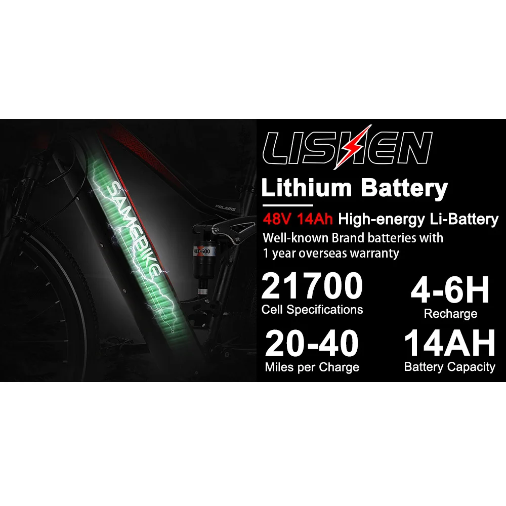 Für SAMEBIKE XD26-II Hybrid-Elektrofahrrad mit 48V 14Ah Lithium-Akku, 750W Motor, 45KM/H Höchstgeschwindigkeit, hydraulischen Bremsen