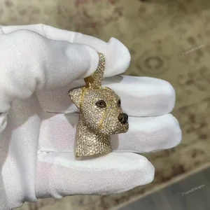 Custom Wholesale Hip Hop Iced Dog Pendant Moissanite Sterling Silver Gold Plated Claw Setting Round Rapper Jewelry Unisex Party