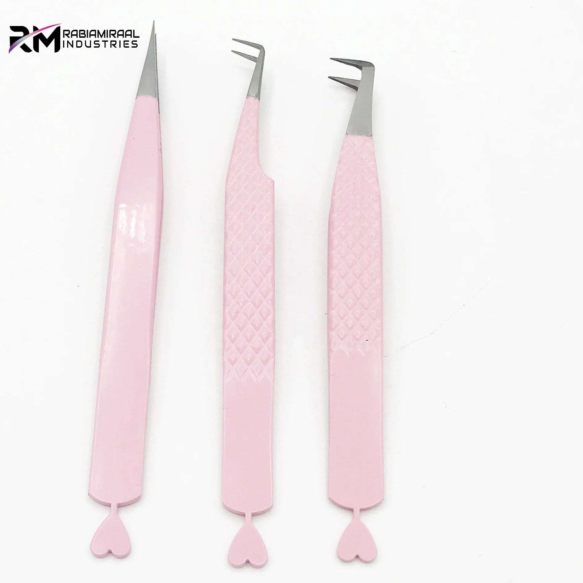 Rmieet0022 Heart Shape Tail Baby Pink Eyelash Extension Tweezers With