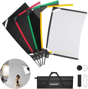 NEEWER Foldable Scrim Flag Kit, 18x24in/45x60cm 5 in 1 Photography Flag Panel Lighting Reflector Diffuser Light Modifier Shaper