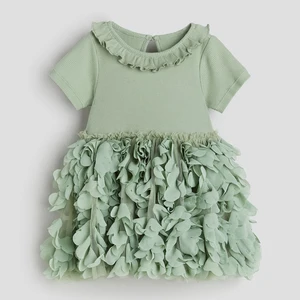 Custom Sage Color Short Sleeve Toddler Girl Tutu Dress Solid Pattern Cotton Ribbed Summer Dress ODM Supply Available