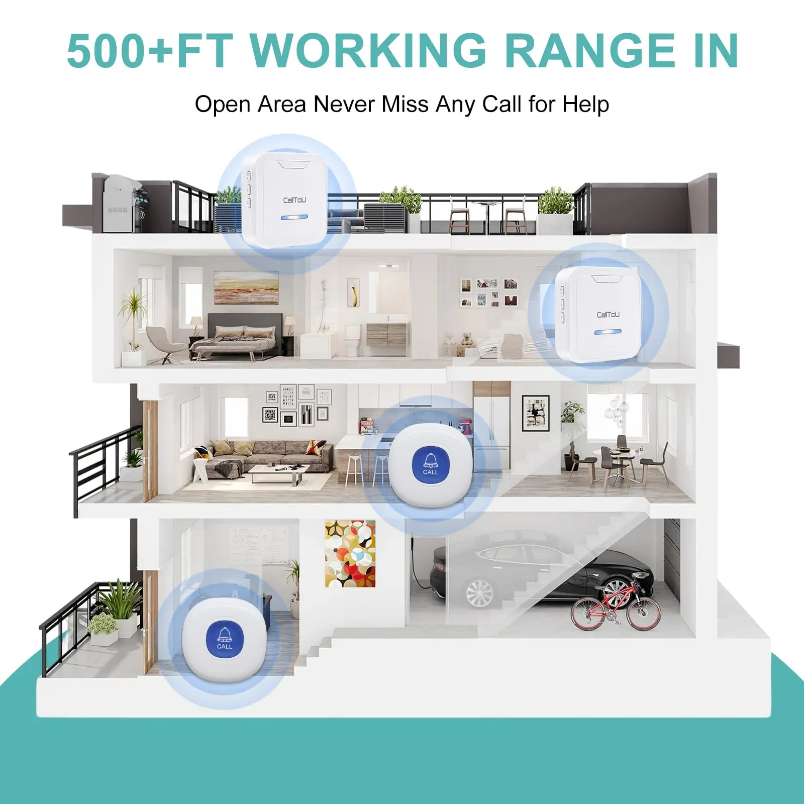 203 Design Daytech Smart LED IP44 Waterproof Wireless Door Bell Chime Long Range Distance Door Ring for Hotels and Hospitals