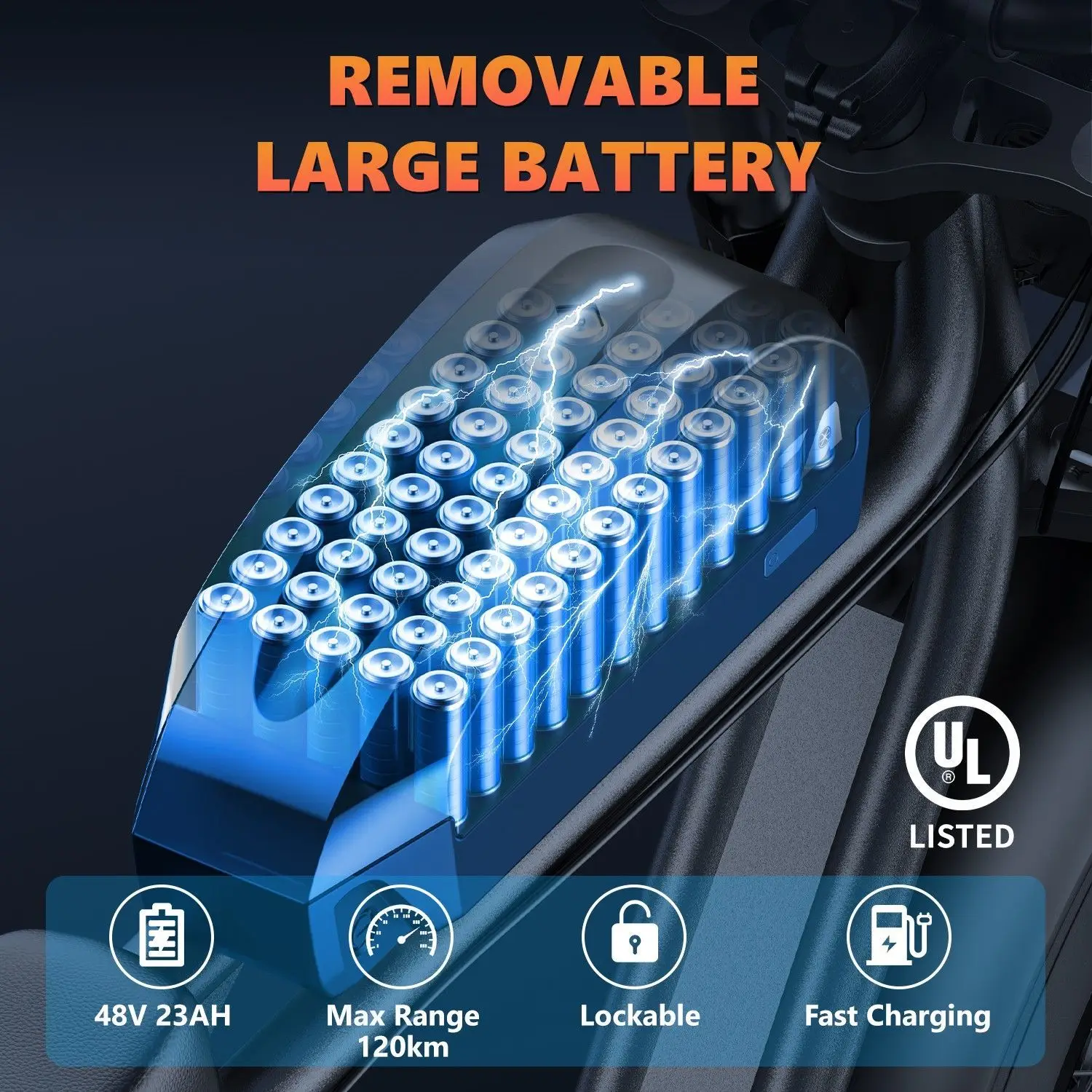 Aukk 48V 23Ah Electric Road Bike with 20*4.0 Inch Fat Tires Black Frame 150kg Capacity Range 70-120Km