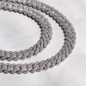 Moissanite Miami Cuban Link Chain Necklace White Gold 16-24 Inch Round Cut Wholesale Low Price Him