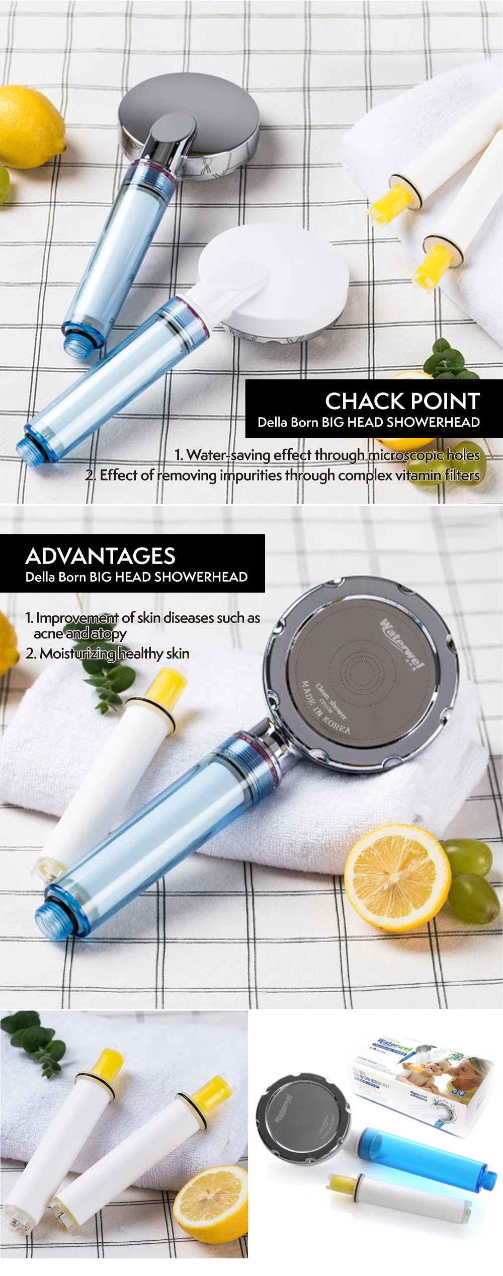 Universal Shower Filter Water Purifier Della Born Big Head Showerhead