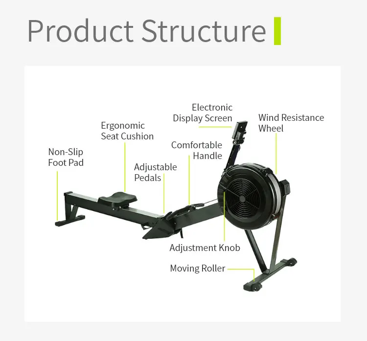Liner Rowing Machine WAVAR W05815 Air Rowing Machine Foldable Alloy Frame Air Resistance ...