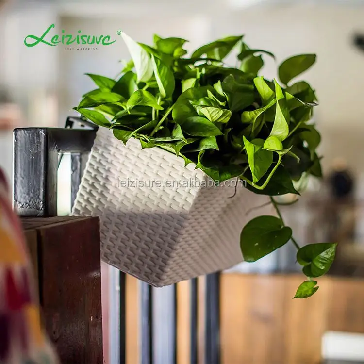 Plastic Planter Rectangular Potted Artificial Plant Home Garden Outdoor Flower Painting Design Synthetic Rattan