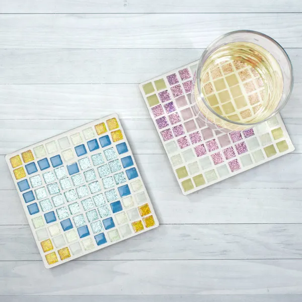 Set di 4 sottobicchieri a mosaico, in porcellana, fai da te, con