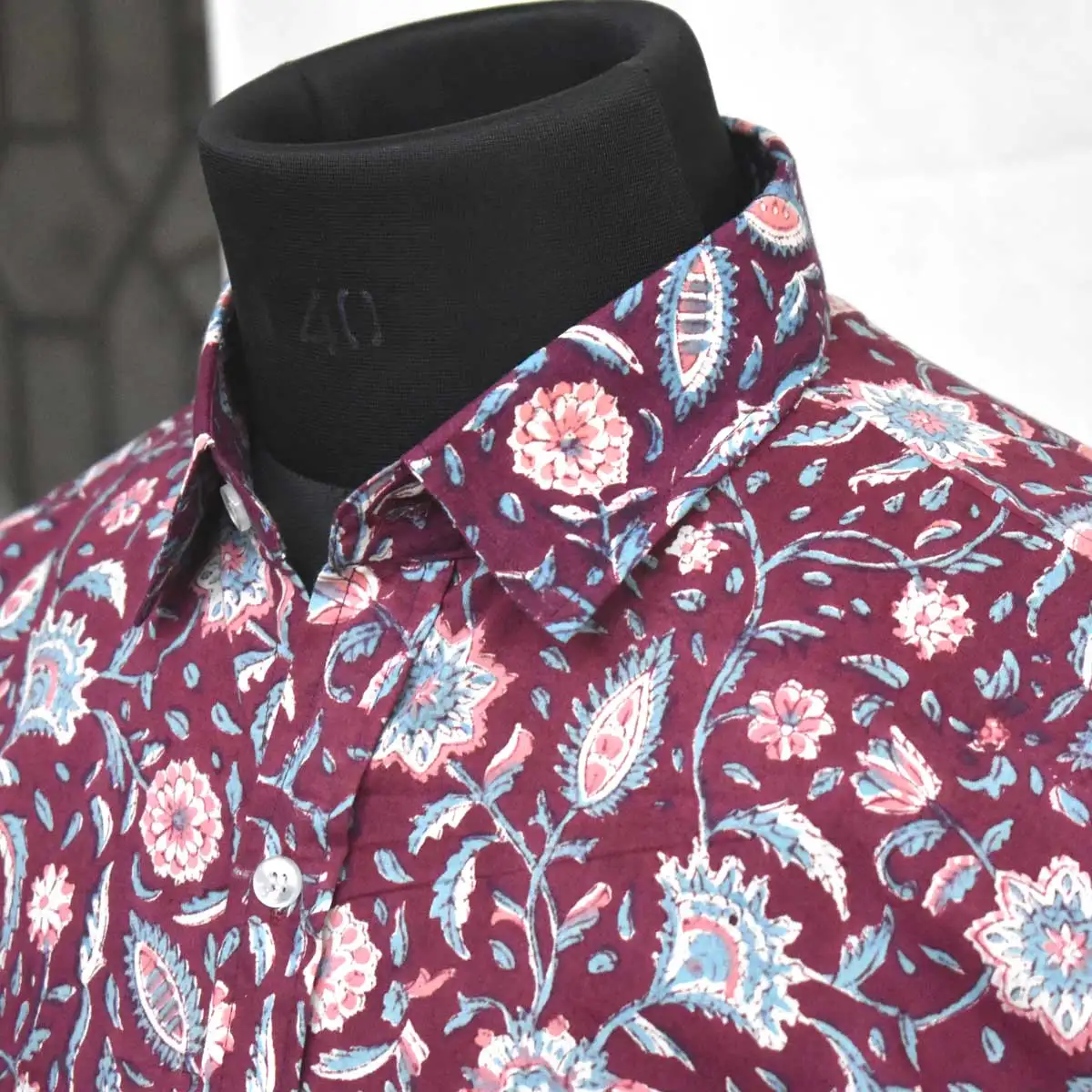 Men's Striped Cotton Cambric Shirt Indian Hand Block Printed Soft and on Sale at Best Price for Spring Season