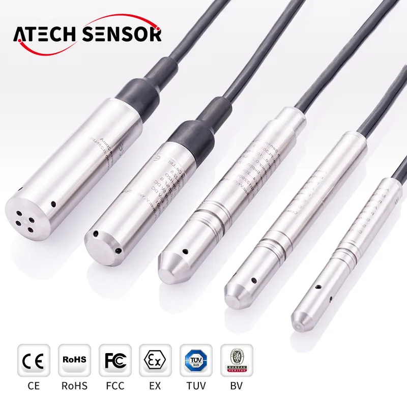 Atech Groundwater Deep Bore Well Hydrostatic Low Borehoel Ground Water Level Sensor in the Well Submersible Level Sensor